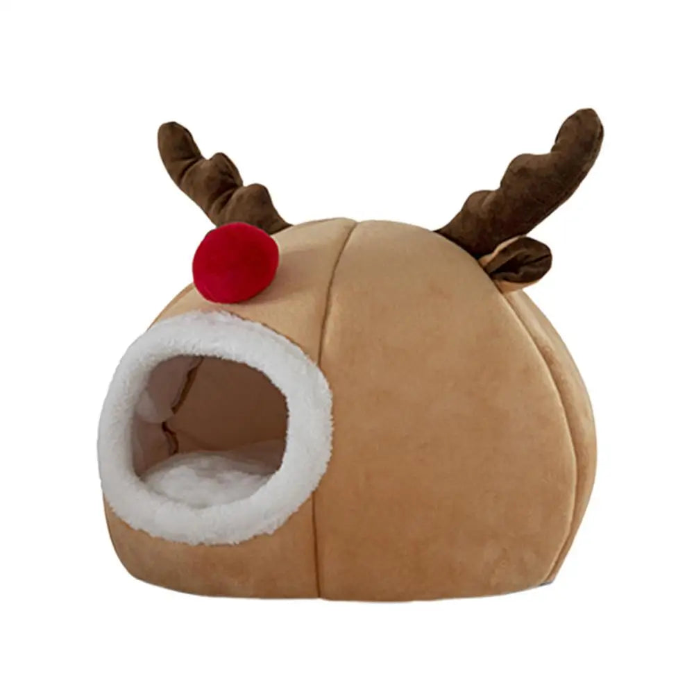 Christmas Winter Cat Cave Bed Dog Tent Christmas Reindeer Tent Washable Removable Cushion for Indoor Small Dogs And Cats