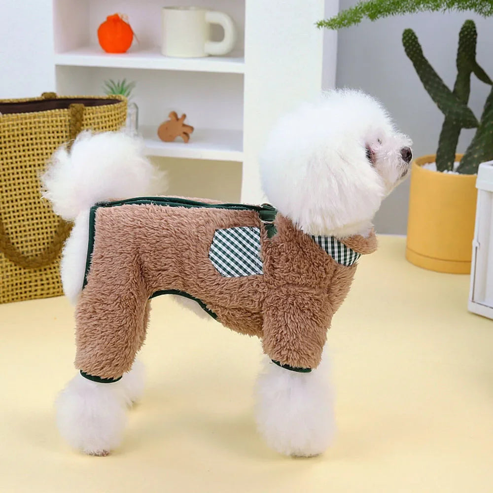 Dog Jumpsuit Coat Winter Warm Plush Pet Clothes for Small Dogs Puppy Pajamas with Double D Rings Chihuahua Costume Yorkie Onesie