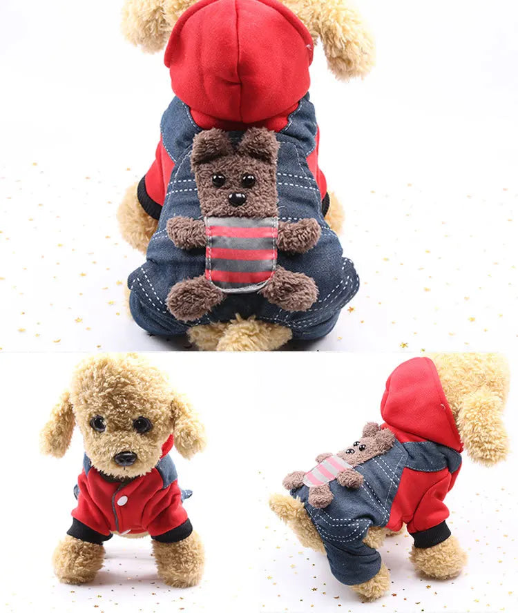 pawstrip Small Dog Clothes Warm Winter Pet Dog Jumpsuit Puppy Fleece Hoodie Chihuahua Small Medium Dog Warm Outfit Kitten Jacket