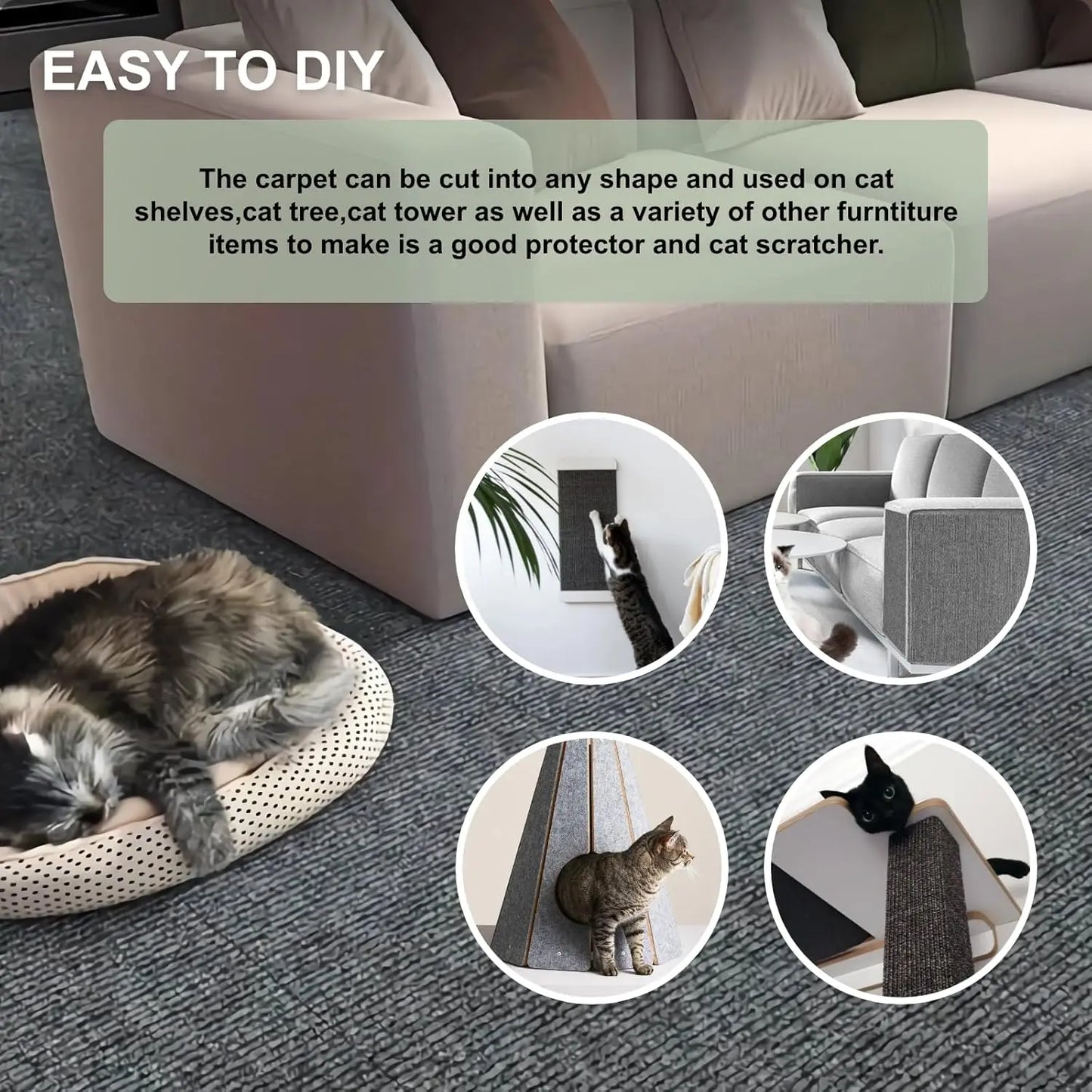 Anti Cat Scratch Sofa DIY Cats Scratch Board Sofa Protection Paws Sharpen Trimmable Self-adhesive Carpet Cats Scratch Board