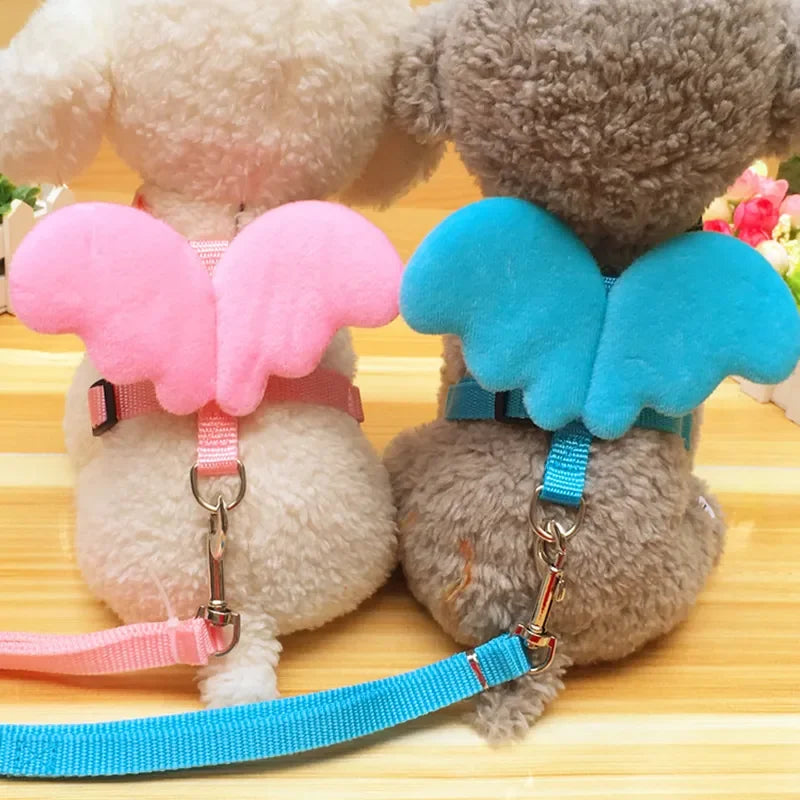 Cute Angel Pet Puppy Dog Leashes And Collars Set Cat  Harness 3D Wings Adjustable for Small Medium Dogs Outdoor Walking Supplies