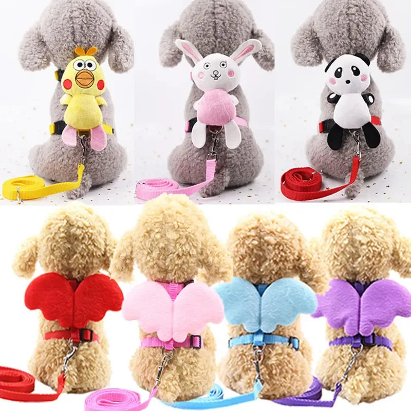 Cute Angel Pet Puppy Dog Leashes And Collars Set Cat  Harness 3D Wings Adjustable for Small Medium Dogs Outdoor Walking Supplies