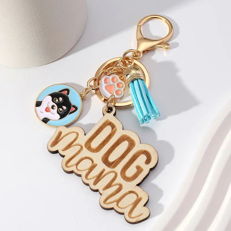Dog Mama KeyChain Shiba Inu Golden Retriever Husky KeyRing Women Man Accessories Jewelry Bag Pendant Gift