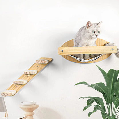 Wall Mounted Cat Shelves and Rope Ladder Scratching Post for Cat Furniture Wooden Jumping Platform Kitty Playing and Sleeping