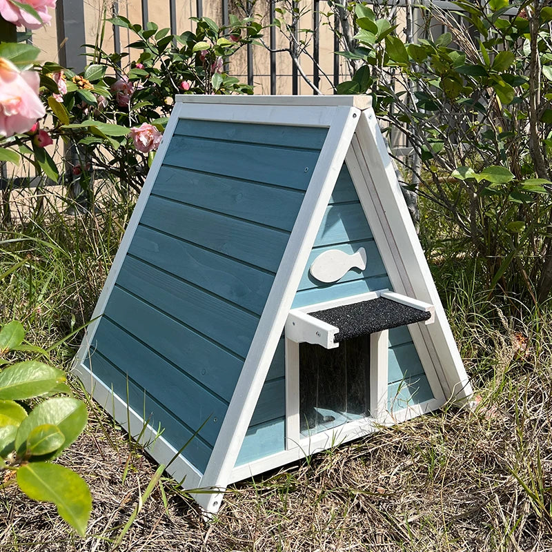 Indoor and outdoor cat house Feral cat nest rain proof and sunscreen cat villa wood cat cage warm outdoor cat shelter