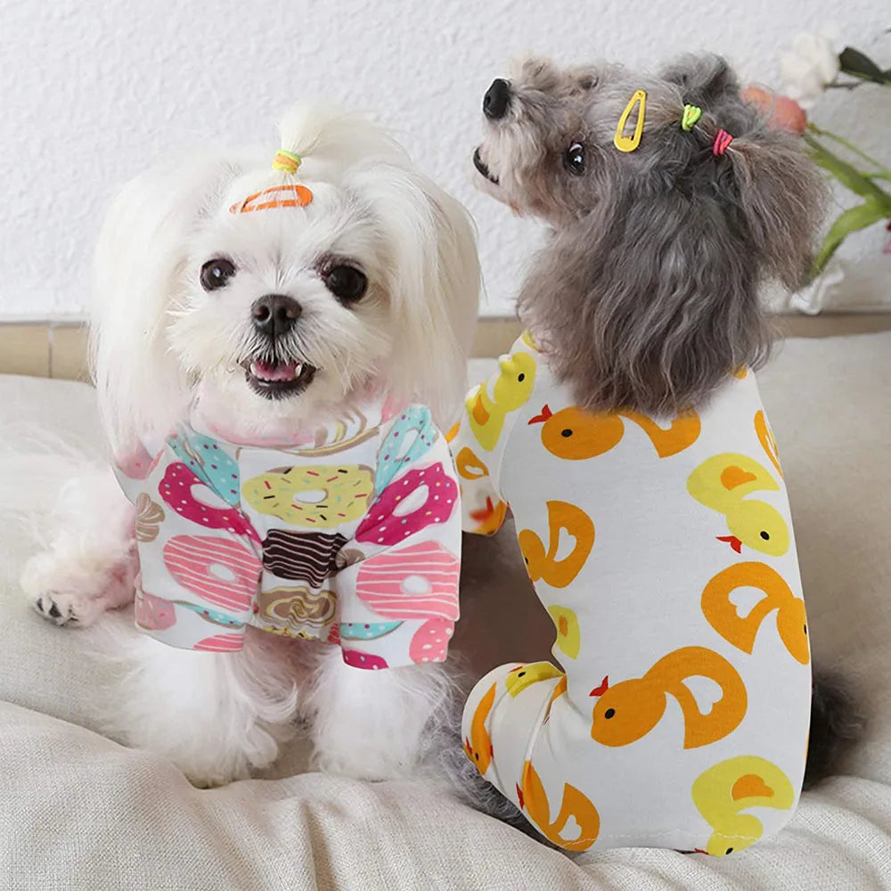Pet Clothing Warm Cotton Dog Pajama Yellow Duck Soft Material Stretchable Dog Pajamas Onesie Pet Pjs Dogs Apparel for Small Dogs