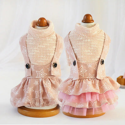 Dogs Denim Suspender Skirt Striped T-Shirt Cats Cute Fashion Cartoon Puppy Strapped Dress Suit Birthday Garden Walking Clothes