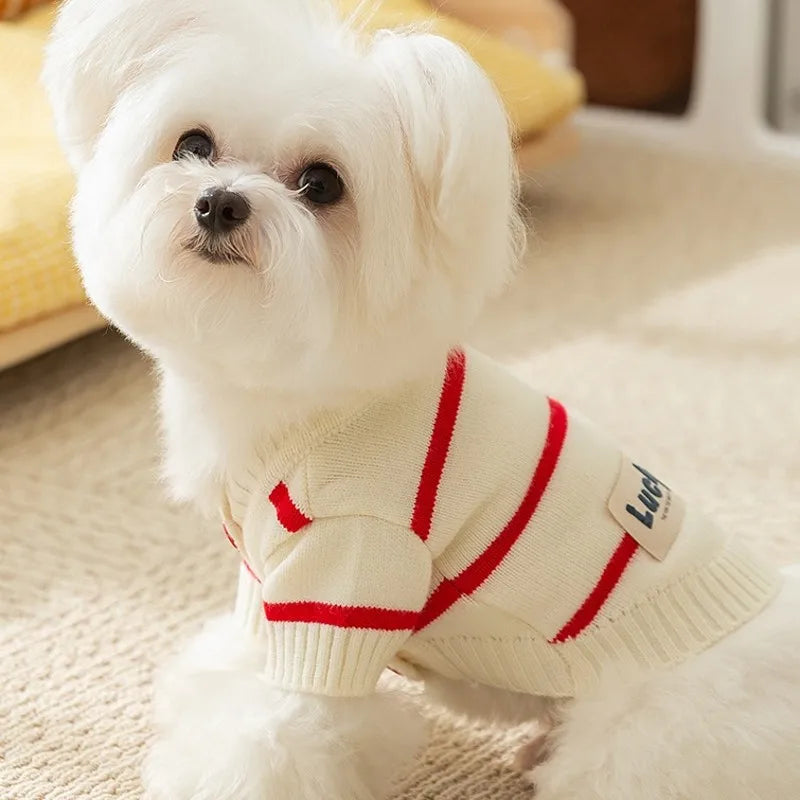 Dog Sweater for Small Dogs Luxury Dog Clothes Striped Pet Cardigan Knitted Coat Chihuahua Costume Bichon Clothing Puppy Jacket