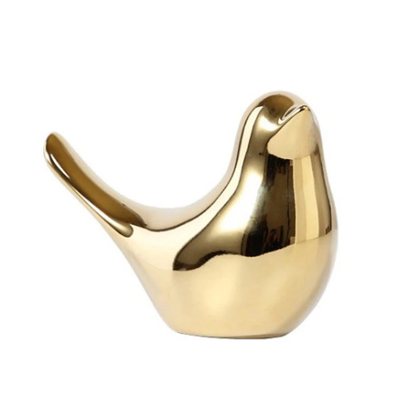 Gold Ceramic Bird Figurines Home Decoration Accessories Golden Bird Figures Fashion Wedding Ornaments Room Decor