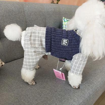 Thin Jumpsuits Dog Clothes Fake Two Piece Suit Spring Autumn Sportswear Knitted Sweater Vest & Shirt Fake Two-piecs Suit
