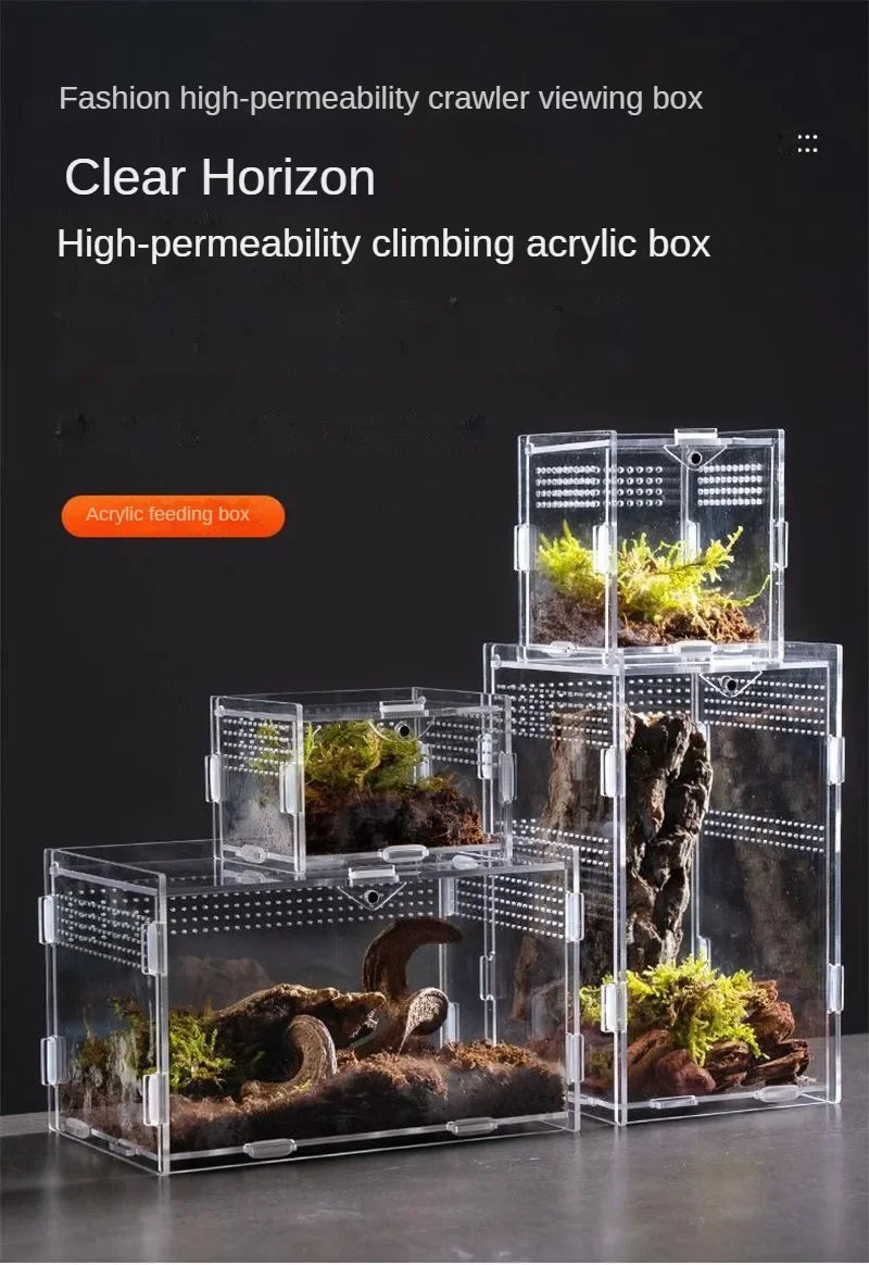 Reptile Acrylic Transparent Terrarium Breeding Box Turtle Cage Nano Arboreal Tarantula Enclosure Dearded Dragon Reptiles Habitat
