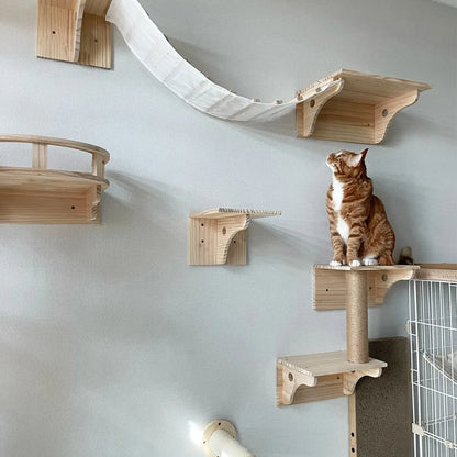 Wall Mounted Cat Climbing Shelves Cat House Cat Bridge Cat Double Platform with Scratching Post and Pedals Stairway for Kittens