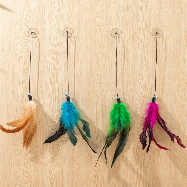 Cat Toy Stick Feather Wand With Bell Mouse Cage Toys Plastic Artificial Colorful Cat Teaser Toy Pet Supplies Random Color