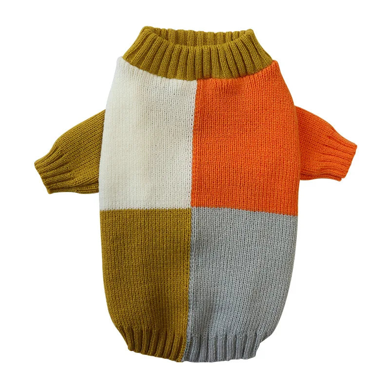 Plaid Patchwork Dog Sweater for Small Medium Dogs, 2024 New Winter Dog Clothes Knitted Pullover Jumper Warm Dog Sweatshirt