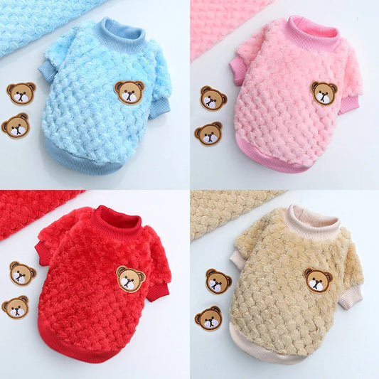 2024 New Warm Fleece Pet Clothes Cute Print Coat Small Medium Dog Cat Shirt Jacket Teddy French Bulldog Chihuahua Winter Outfit