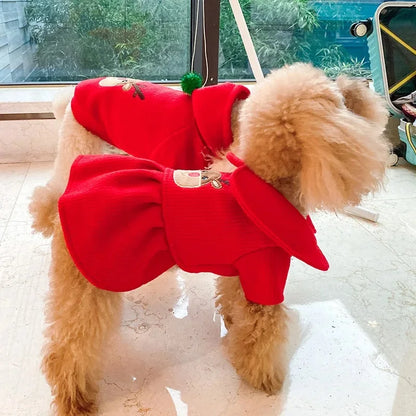 2024 New Christmas Elk Dog Clothes Winter Warm Thicken Knitted Sweater Dress for Small Dogs Girl, York Puppy Costume Pet Apparel