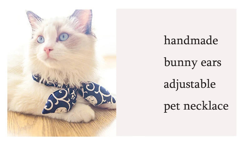Japanese Fashion Pet Dog Accessories Bunny Ears Adjustable Neck Wear Handmade York Dog Necklaces Fancy All Season Collar for Cat