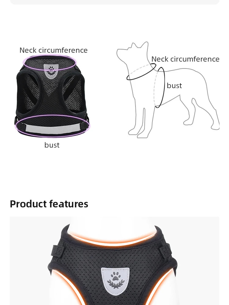 Pet Leash Undershirt Type Harness Breathable Reflective Adjustable Chest Harness Outdoor Dog Carrying Supplies