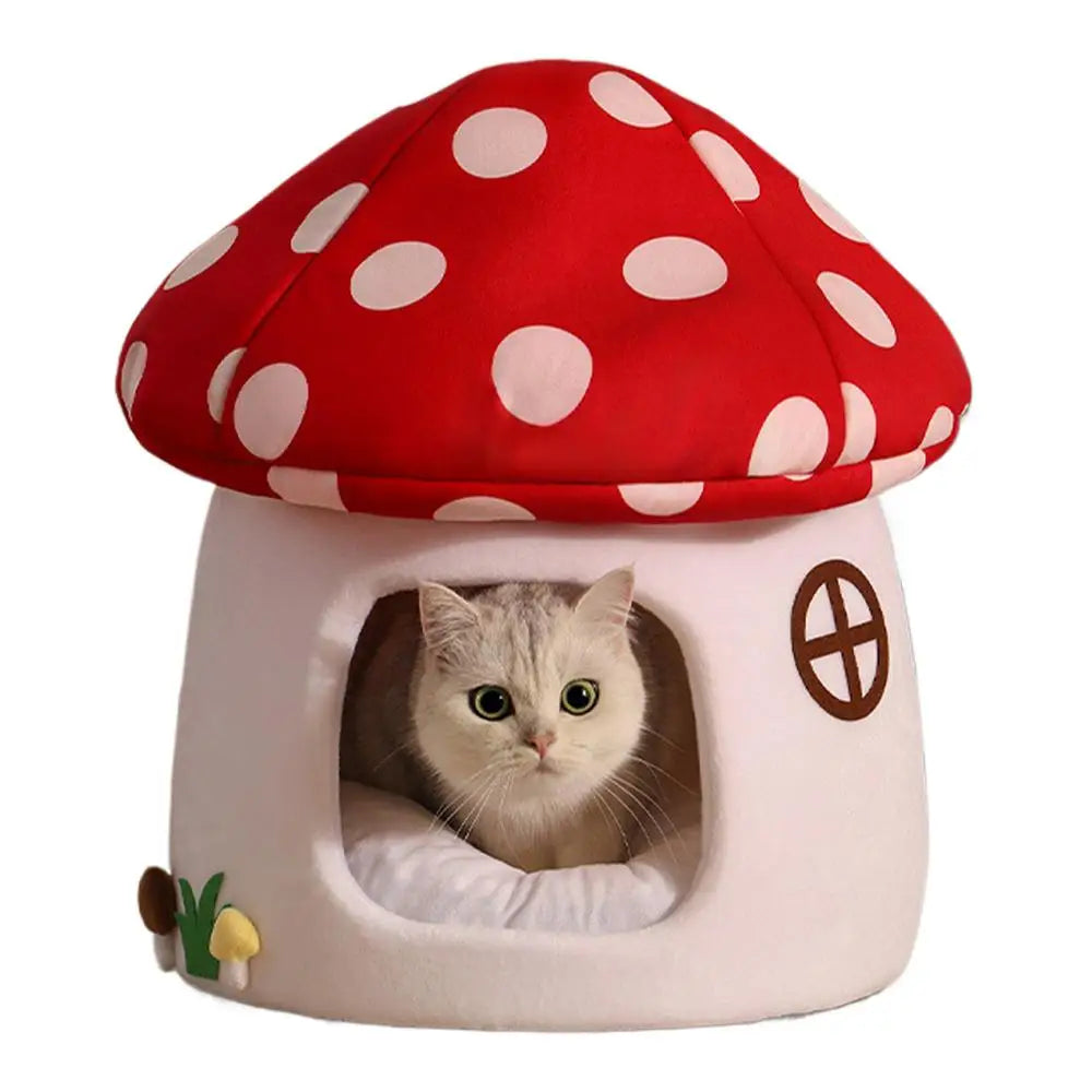 Pet  Warm Bed Cave Nest Mushroom Shape Cat Winter Tent Warming Puppy House Cozy Kitten Sleeping Tent Cave Beds For Small Pets