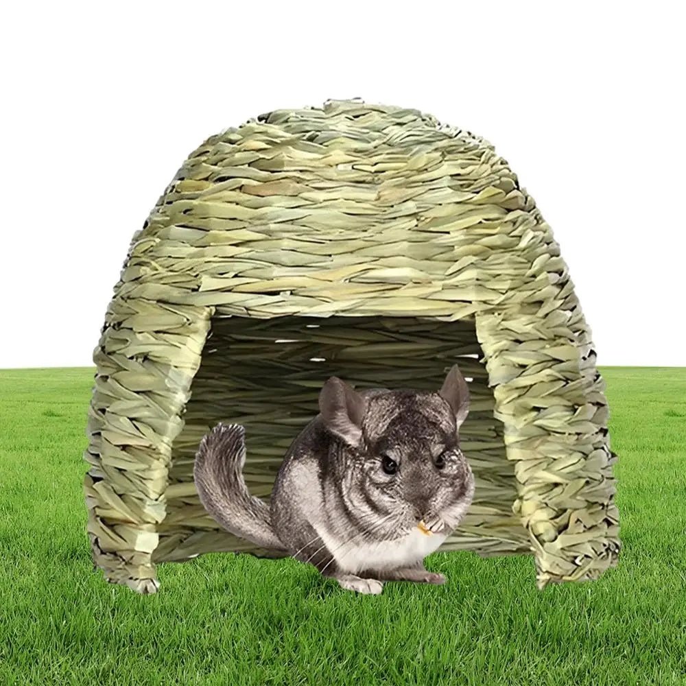 Grass House for Rabbits Folding Beds Guinea Pig Hideouts Small Animal Play Hideaway Bed Habitat Decor Pet Hay Bed Playhouse
