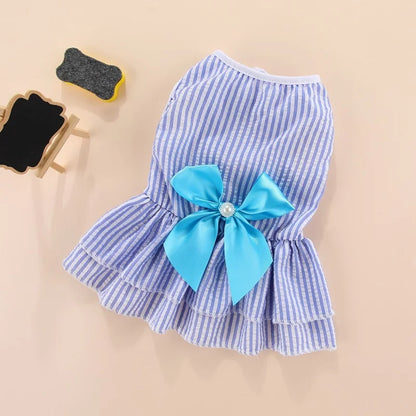 Puppy vertical striped butterfly skirt summer Pet dog skirt princess dog wedding dress cat skirt Shih Tzu dog clothes