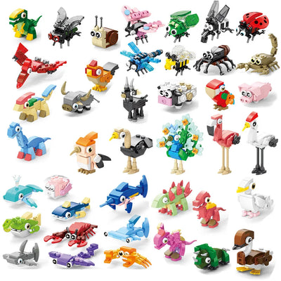Insect World Animals Scorpion Mantis Ants Spider Birds Marine Animal Building Blocks Toys Desktop Ornaments Bricks Kids Gift