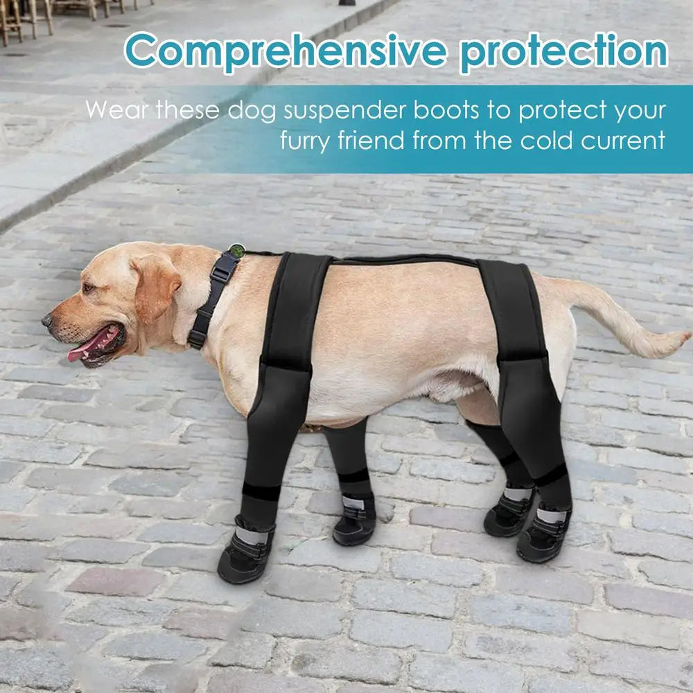 Dog Suspender Boots Waterproof Paw Protectors Soft Puppy Boots Non-slip Dog Winter Shoes Adjustable Booties for Dogs Paws