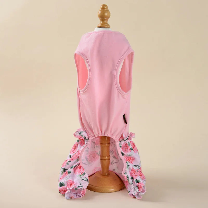 Dog Clothes for Small Dogs Girl Summer Dog Pajamas Jumpsuit, Top Puppy Shirt and Floral Pants 4 Legged Female Dog Onesie Pjs