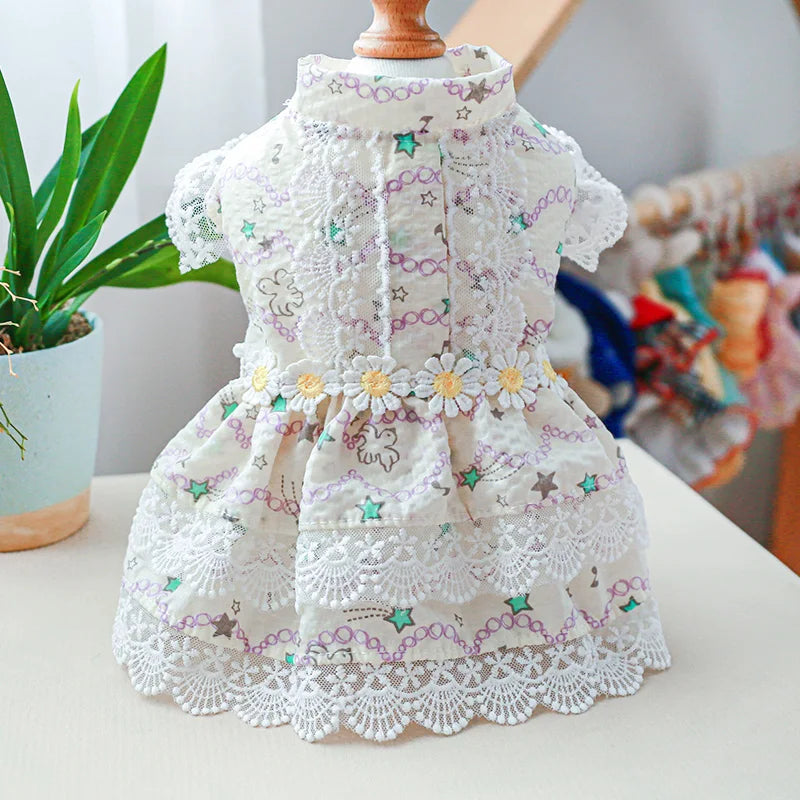 Cute Floral Puppy Dog Cat Princess Lace Dress Skirt Summer Pet Dresses for Small Dogs Poodle Pomeranian mascotas Clothes vestido
