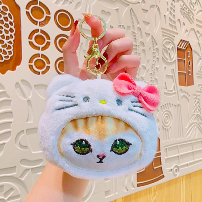 Anime Sanrio Plush Toy Cute Hello Kitty Felinae Keychain Kawaii Cinnamoroll Cat Plush Wallet Melody Cos School Bag Pendant Gifts