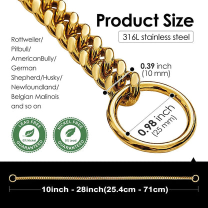 Stainless Steel Gold Dog Chain Collar 10MM Wide Metal Cuban Links For Small Medium dog Large Dogs Walking Training collar