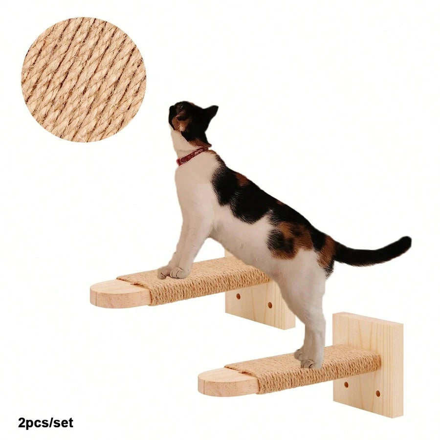 Cat Climbing Shelves Wall Mounted Climbing Rope Solid Wooden Pedals And Sisal Rope For Cat Kitten Training And Grinding Claws