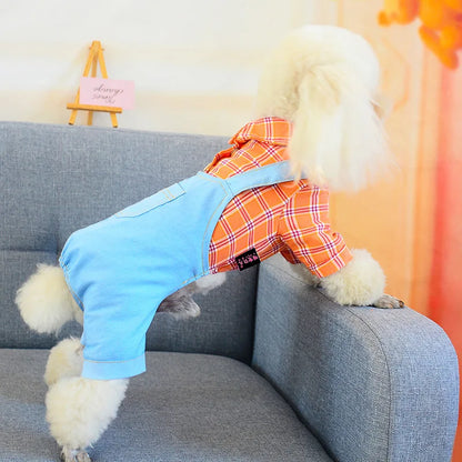 Dogs Clothes Jumpsuits Spring Autumn Denim Sling Plaid Pet T-Shirt Plaid Cat Dress Pet Puppy Skirt Teddy Puppy Clothes Small Dog