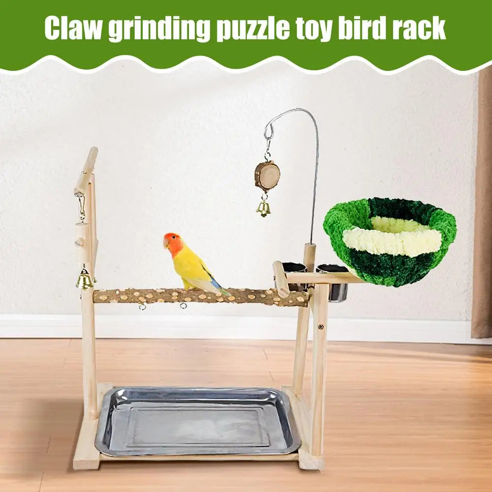 Bird Playground Stand Bird Perch Stand For Cage Natural Wooden Conure Budgie Lovebird Stand Activity Center Claw Grinding Toy