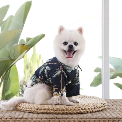 Summer Dog Shirt Hawaiian Beach Pet Clothing Coconut Tree Flower Print Puppy T-Shirt for Small Dogs Cats Vest Camp Shirt for Pug