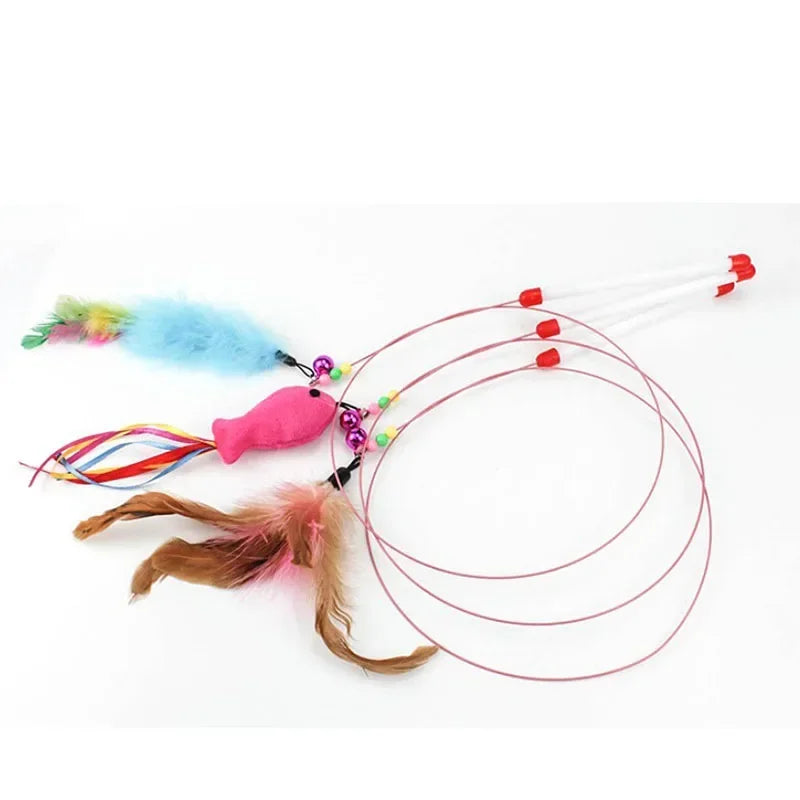 Pets Cat Feather Toys Plastic Kitten Interactive Stick Funny Cat Fishing Rod Game Wand Feather Stick Toy Pet Supplies Hot Sale