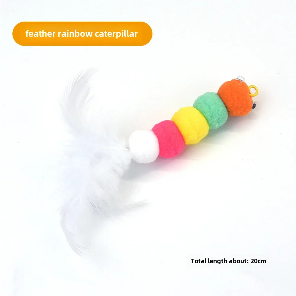 Cross-border cat teasing stick replacement head rainbow caterpillar wood teana stick cat toy funny cat bell hair ball replace...