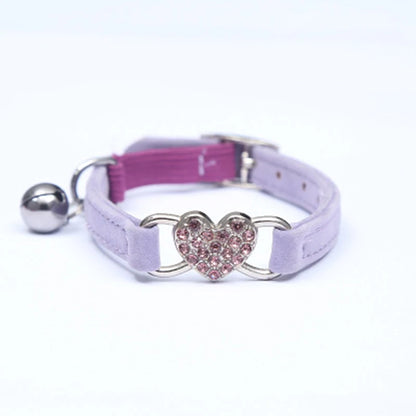 Heart Charm and Bell Cat Collar Safety Elastic Adjustable with Soft Velvet Material 8 Colors Pet Product Small Dog Collar