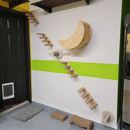 Wall Mounted Cat Shelves Scratching Post Wooden Cat Tree Perches for Wall Cat Steps Ladder Hammock Cat Climbing Wall Furniture