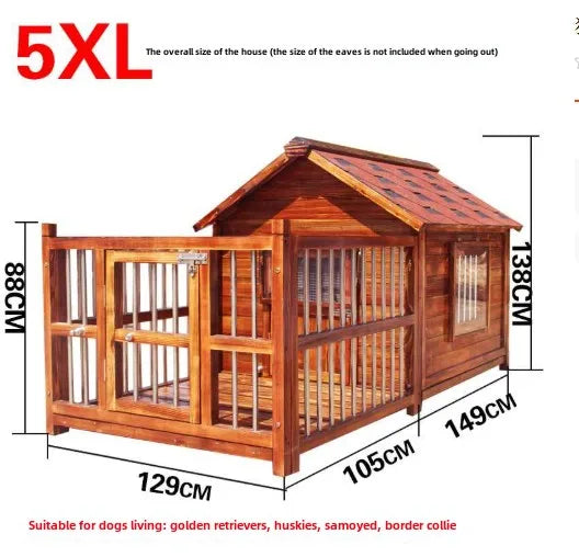 Dog House Outdoor Waterproof  Solid Wood Dog Villa with Yard Outdoor Rainproof Type Four Seasons Universal Pet Kennel