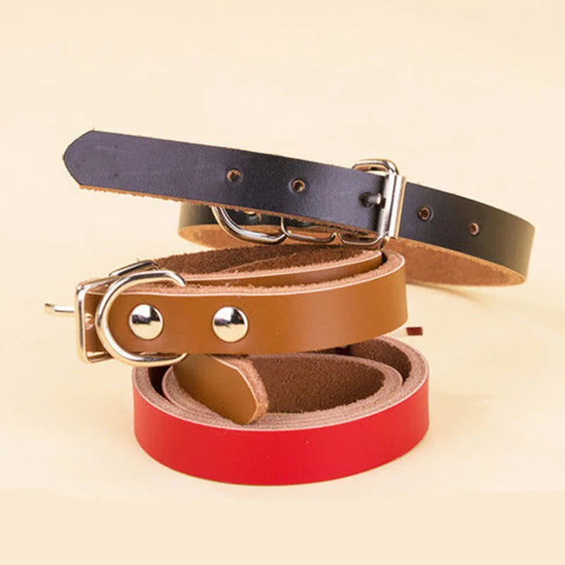 Adjustable Dog Collars Genuine Leather Pet Dog Collar Leash Lead For Small Medium Large Dogs Bulldog Pugs Beagle Dogs Supplies
