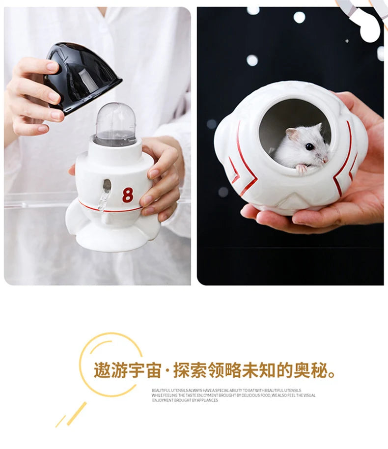 Honey squirrel ceramic food bowl hamster kettle drink device creative astronaut golden bear dodge nest prevent tipping bathtub