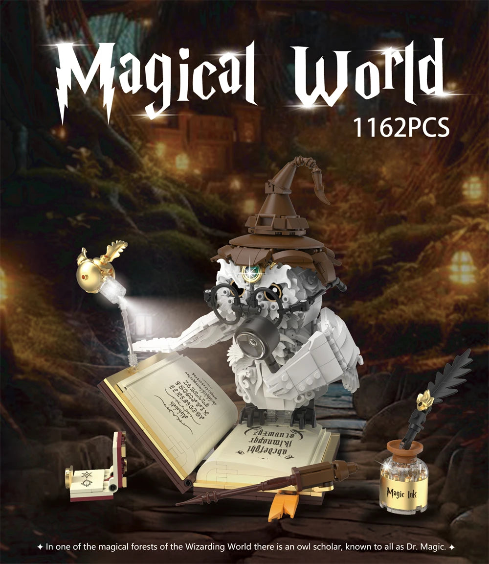 Magical World Owl Doctor Magic Book And Lights Building Blocks Animal Bird Models Assembly Doctoration Toys Kids Christmas Gifts