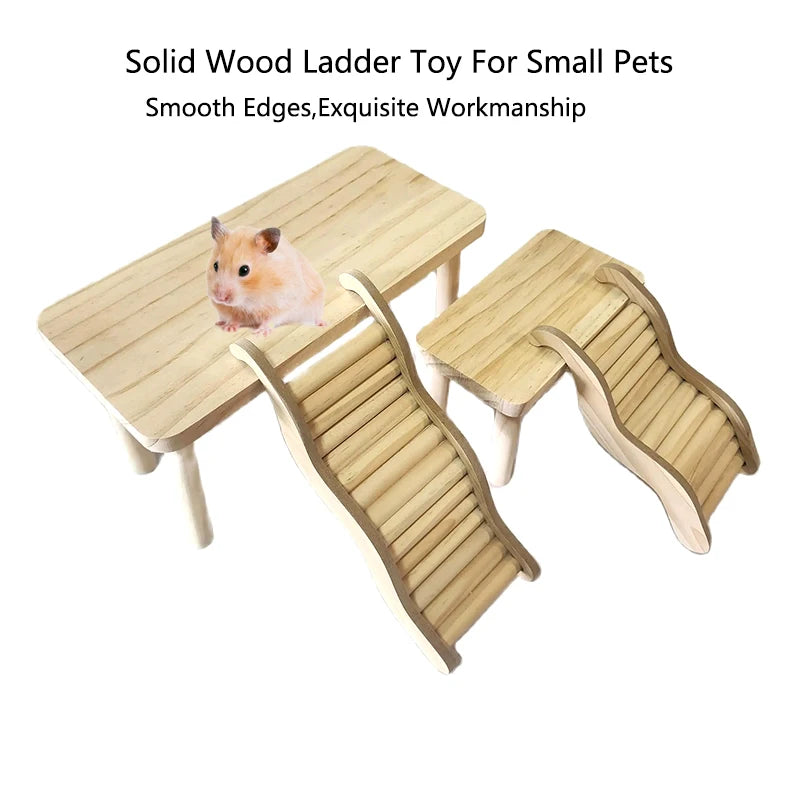 Smooth Hamster Hideaway Wooden Hamster House with Climbing Ladder Small Pet Castle Arch Bridge for Dwarf Mice Gerbils Small Pets