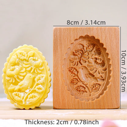 1PC Wood Cookie Mold, Animals Patterns, 3D Carved Embossed Biscuit Cutter Moulds, Fish, Bird, Bear, Sheep, Tiger, Horse, Squirre