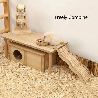 Smooth Hamster Hideaway Wooden Hamster House with Climbing Ladder Small Pet Castle Arch Bridge for Dwarf Mice Gerbils Small Pets