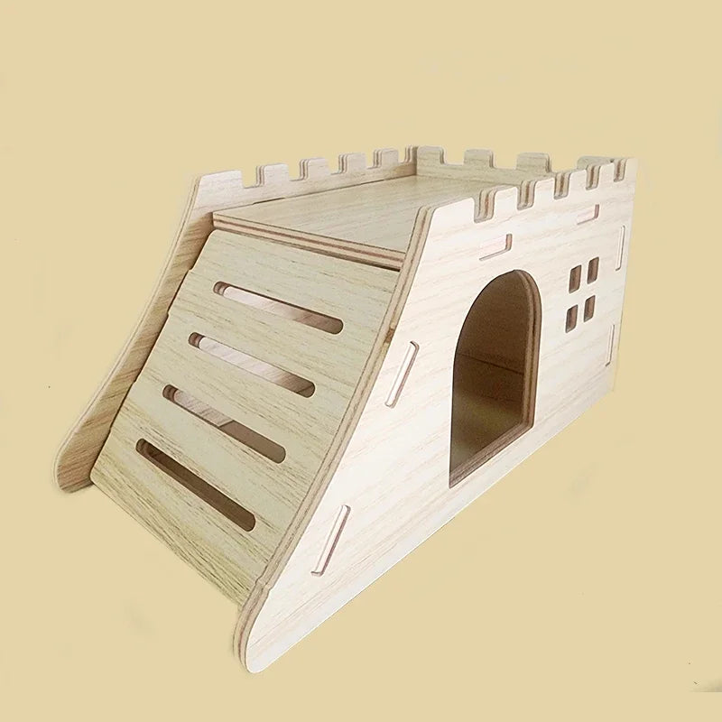 Smooth Hamster Hideaway Wooden Hamster House with Climbing Ladder Small Pet Castle Arch Bridge for Dwarf Mice Gerbils Small Pets