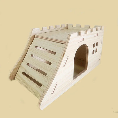 Smooth Hamster Hideaway Wooden Hamster House with Climbing Ladder Small Pet Castle Arch Bridge for Dwarf Mice Gerbils Small Pets