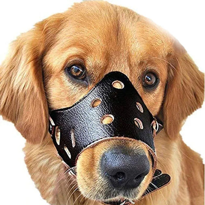 Dog Muzzle Leather Comfort Secure Anti-Barking Muzzles for Dogs Breathable and Adjustable Dog Muzzle Allows Drinking and Eating
