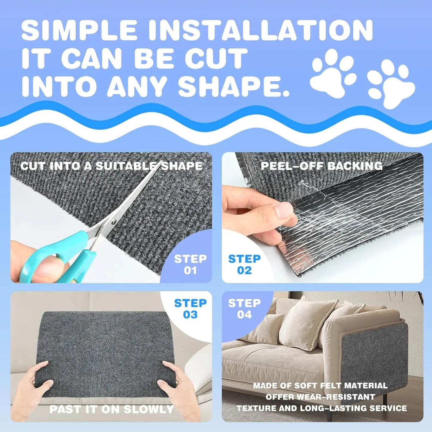 Cat Scratching Mat Self-Adhesive Wall Furniture Protection Sofa DIY Anti Cat Scratch Post Board Trimmable Carpet Anti-scratching